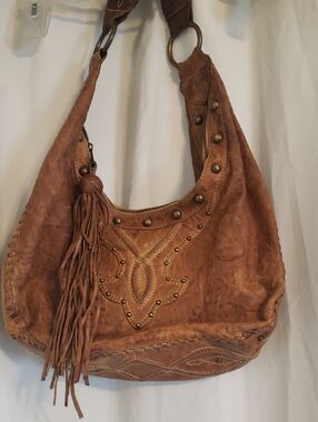 Junior Drake Tan Brown Leather Fringe Shoulder Bag